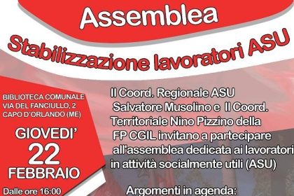 Capo d’Orlando: la Cgil Fp organizza assemblea per lavoratori Asu